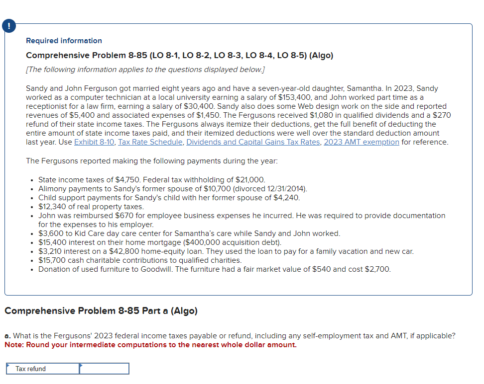 Required information Comprehensive Problem 8-85 (LO 8-1, LO 8-2, LO 8-3,