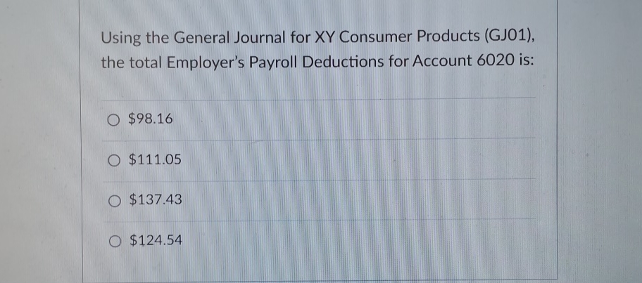  Using the General Journal for XY Consumer Products (GJ01), the total