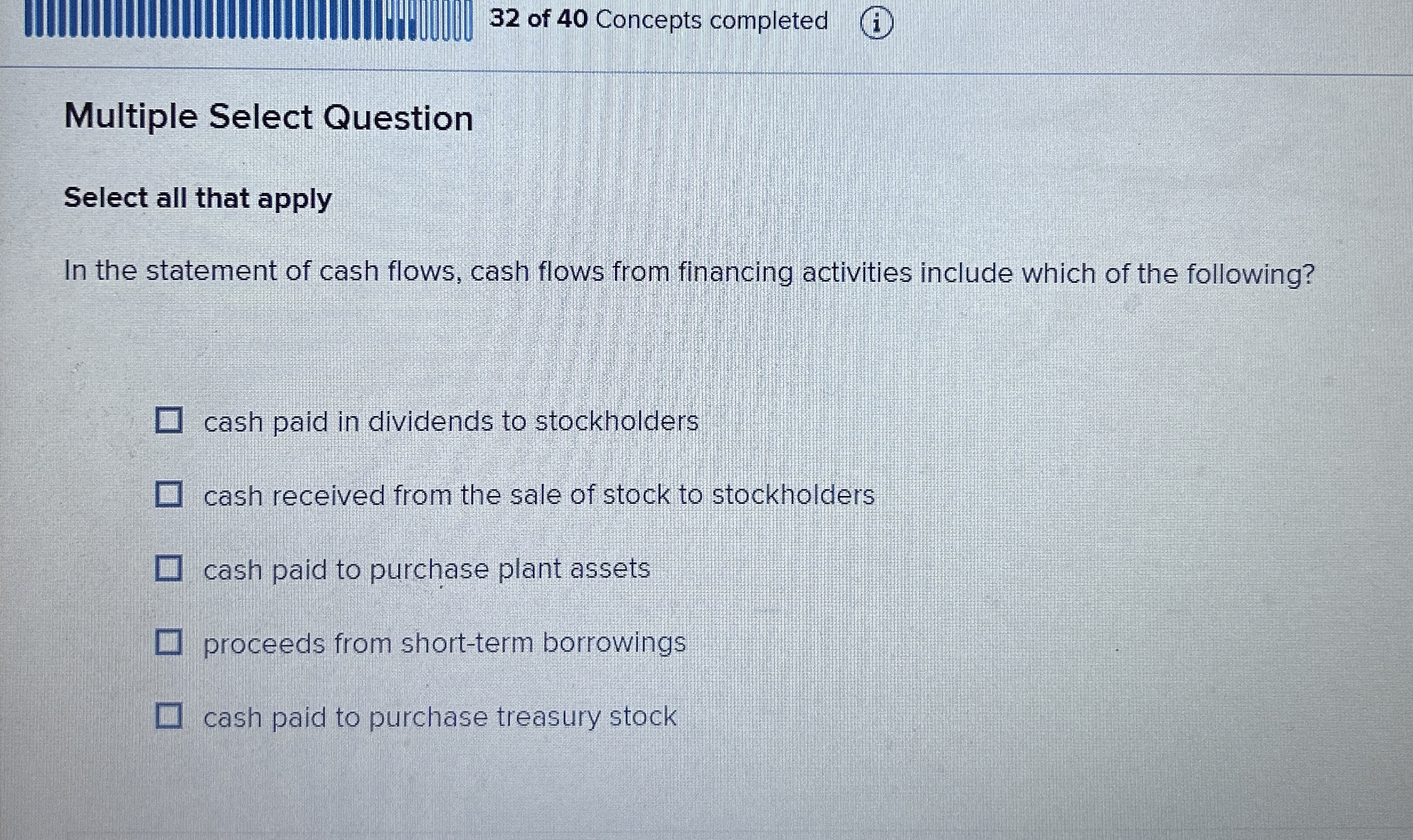  Multiple Select Question Select all that apply In the statement of