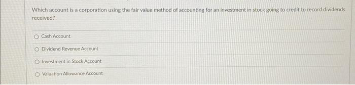  Which account is a corporation using the fair value method of