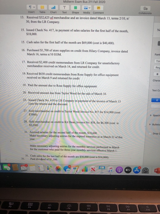 Bowen Company completes these transactions and events during March of the current