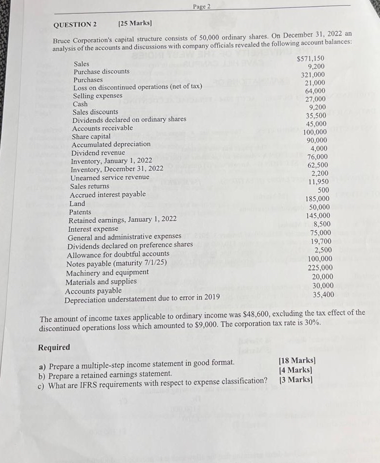  Page 2 QUESTION 2 [25 Marks] Bruce Corporation's capital structure consists