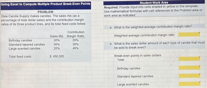  Using Excel to Compute Multiple Product Break-Even Points PROBLEM Dixie Candle