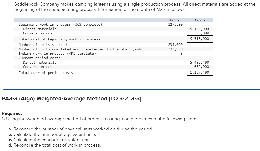  Using the weighted-average method of process costing, calculate the cost per