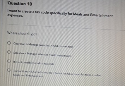  Question 10 I want to create a tax code specifically for