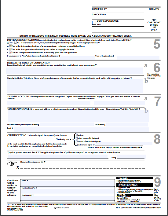 posted Form TX) for the Library of Congress Copyright registration office. FORM