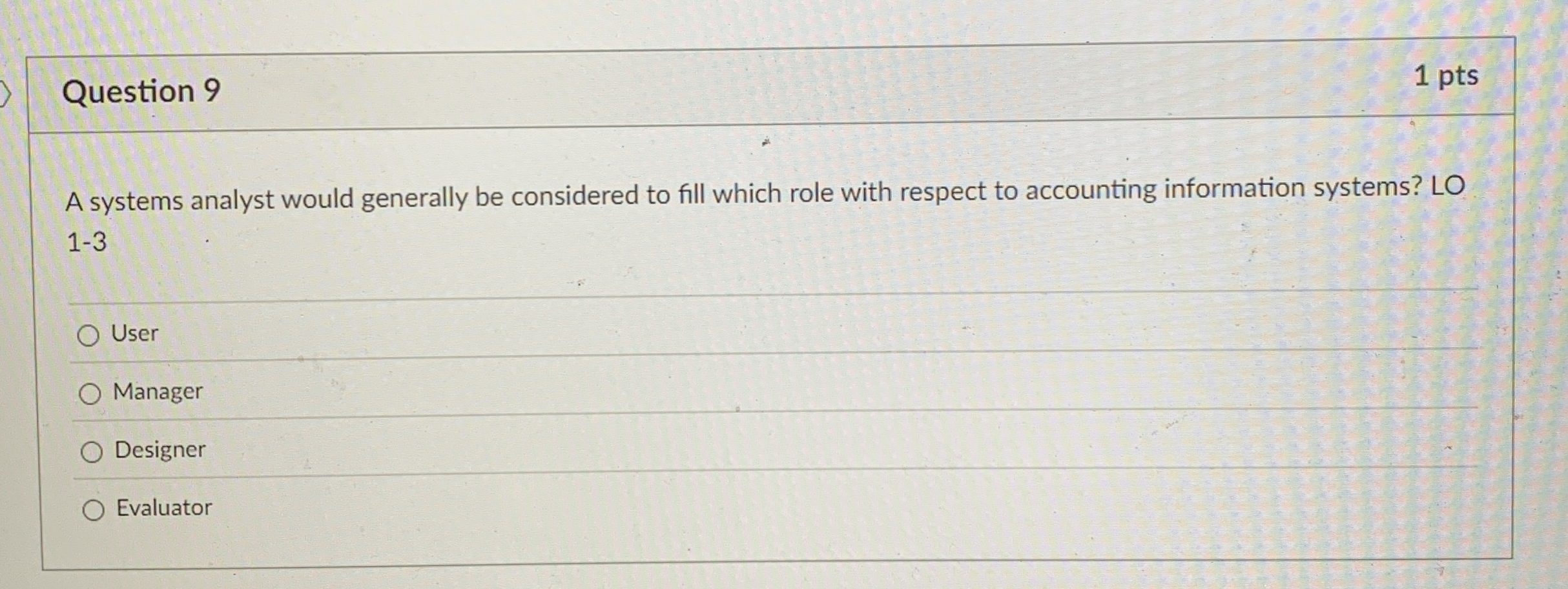  Question 9 A systems analyst would generally be considered to fill