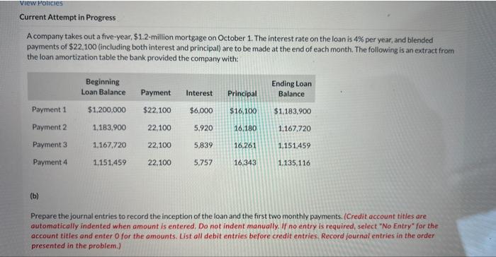  Current Attempt in Progress A company takes out a five-year, \$1.2-million