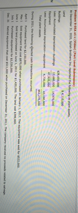  please help Problem 9-05A a1-c (Video) (Part Level Submission) At December