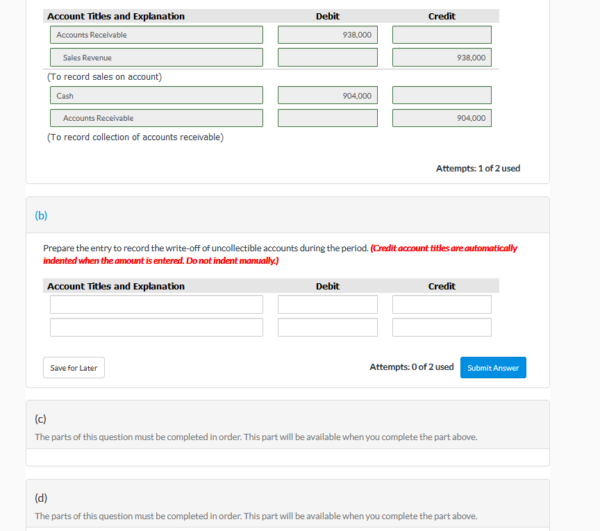 for Shamrock Corp. Accounts receivable (beginning balance) Allowance for doubtful accounts (beginning