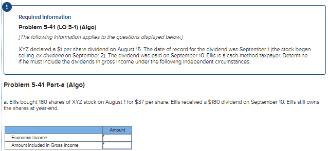  Please bold answer in explanation Required information Problem 5-41 (LO 3-1)