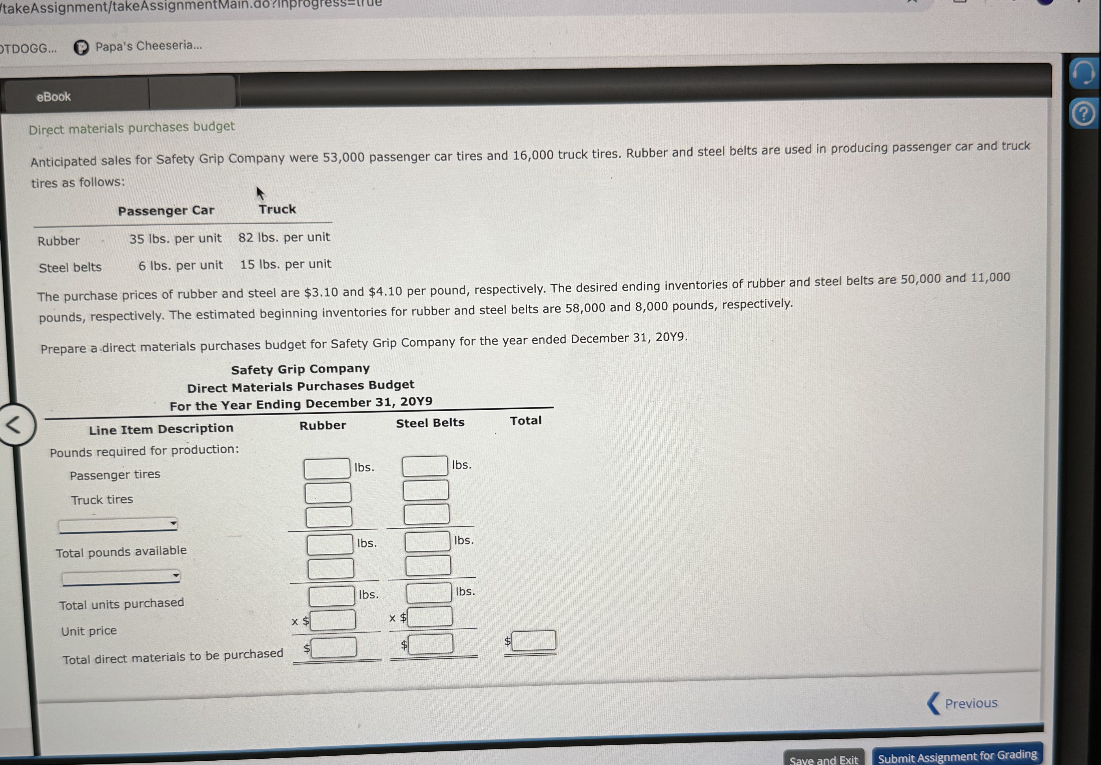  takeAssignment/takeAssignmentMain.dorinprogress=true TDOGG... Papa's Cheeseria... eBook Direct materials purchases budget Anticipated sales