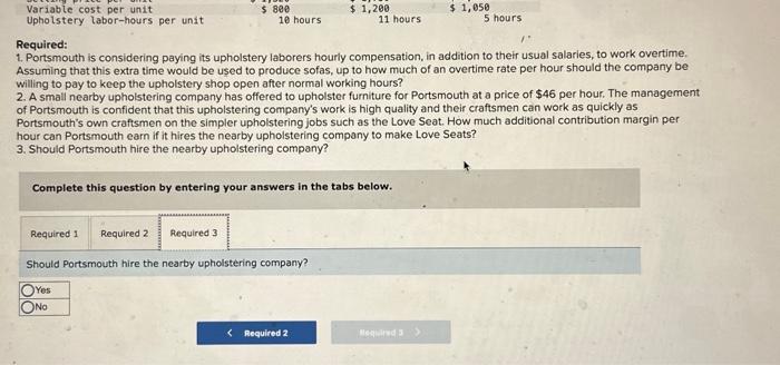 constraint) in the production process is upholstery labor-hours. Information concerning three of