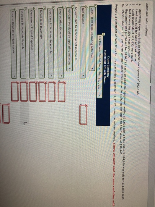balance sheets for Crane Company as of December 31 are presented below
