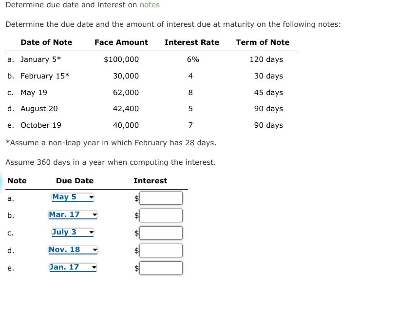  2 3. Determine due date and interest on notes Determine the
