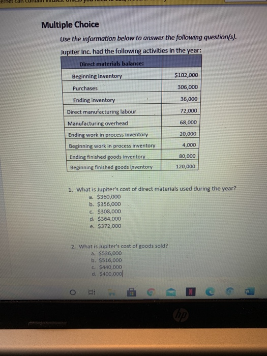  Multiple Choice Use the information below to answer the following question(s).