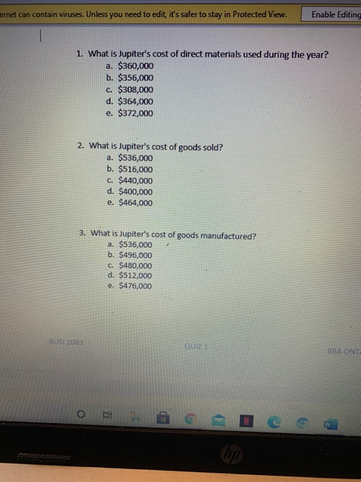 Jupiter Inc. had the following activities in the year: Direct materials balance: