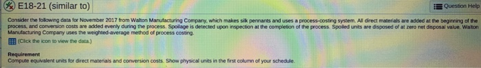  need help with direct material and conversion costs E18-21 (similar to)
