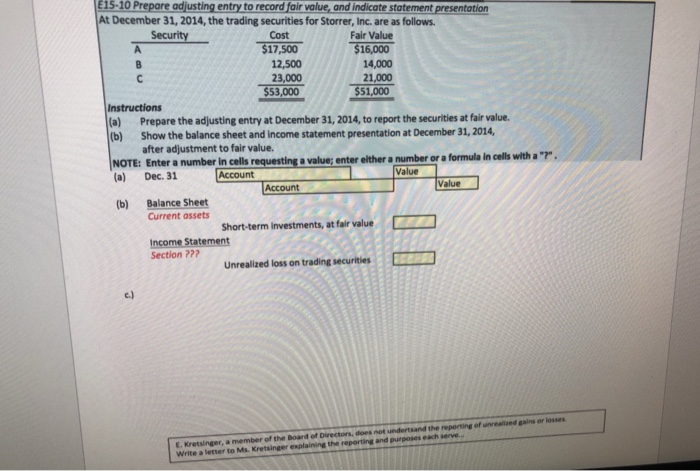  Please journalize and provide bullet points for the letter E15 At