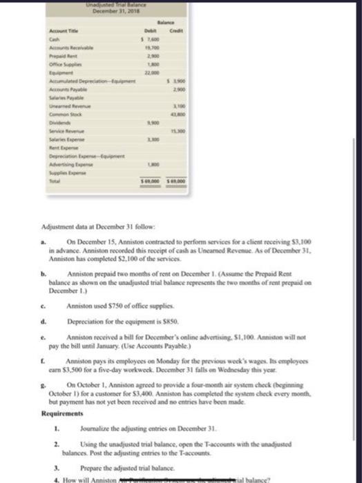 can you put this in excel format Adjustment data at Dexember 31