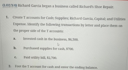  (LO2/3/4) Richard Garcia began a business called Richard's Shoe Repair. Create