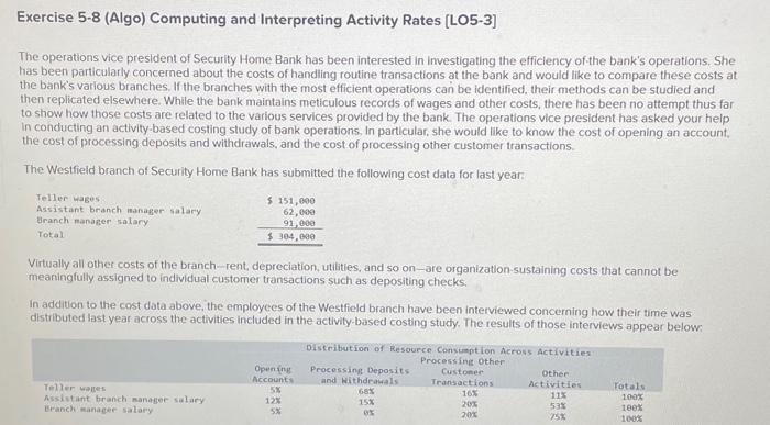  please help thank you Exercise 5-8 (Algo) Computing and Interpreting Activity