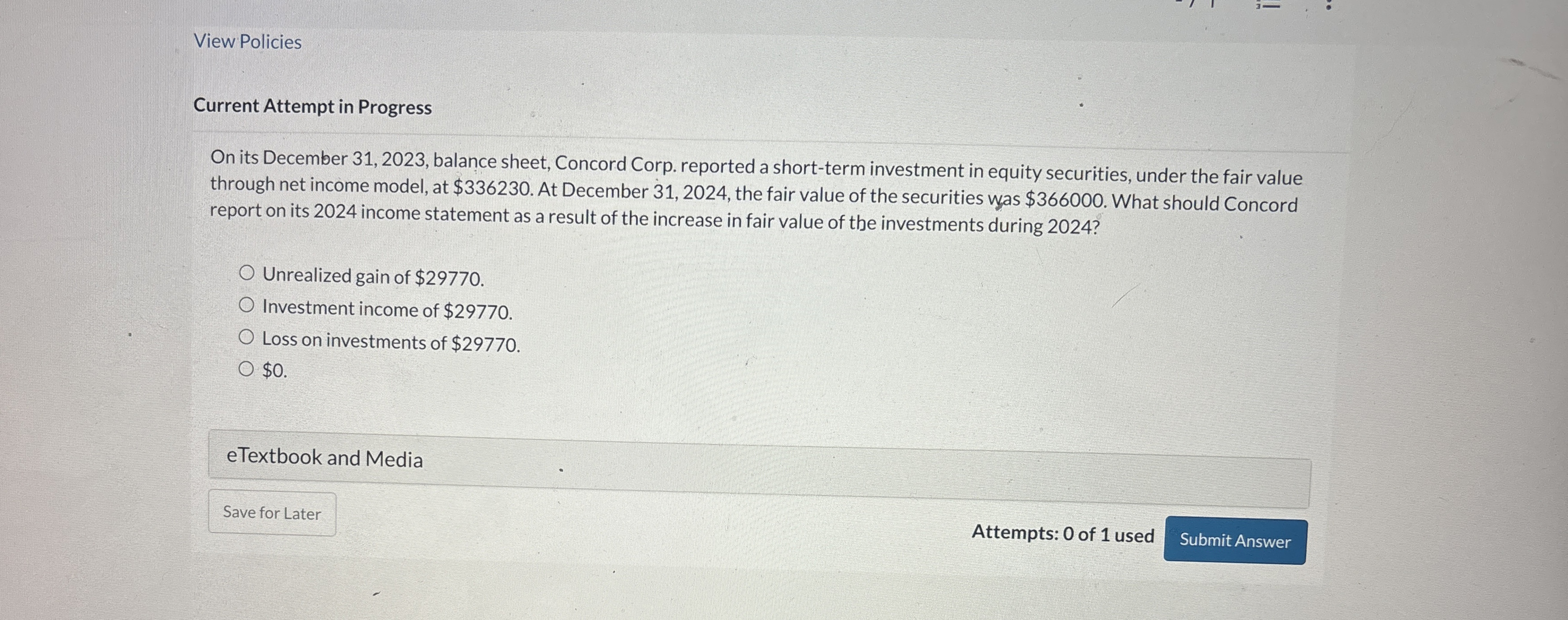  View Policies Current Attempt in Progress On its December 31,2023, balance