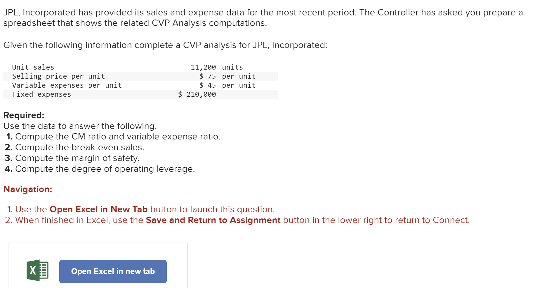 JPL, Incorporated has provided its sales and expense data for the