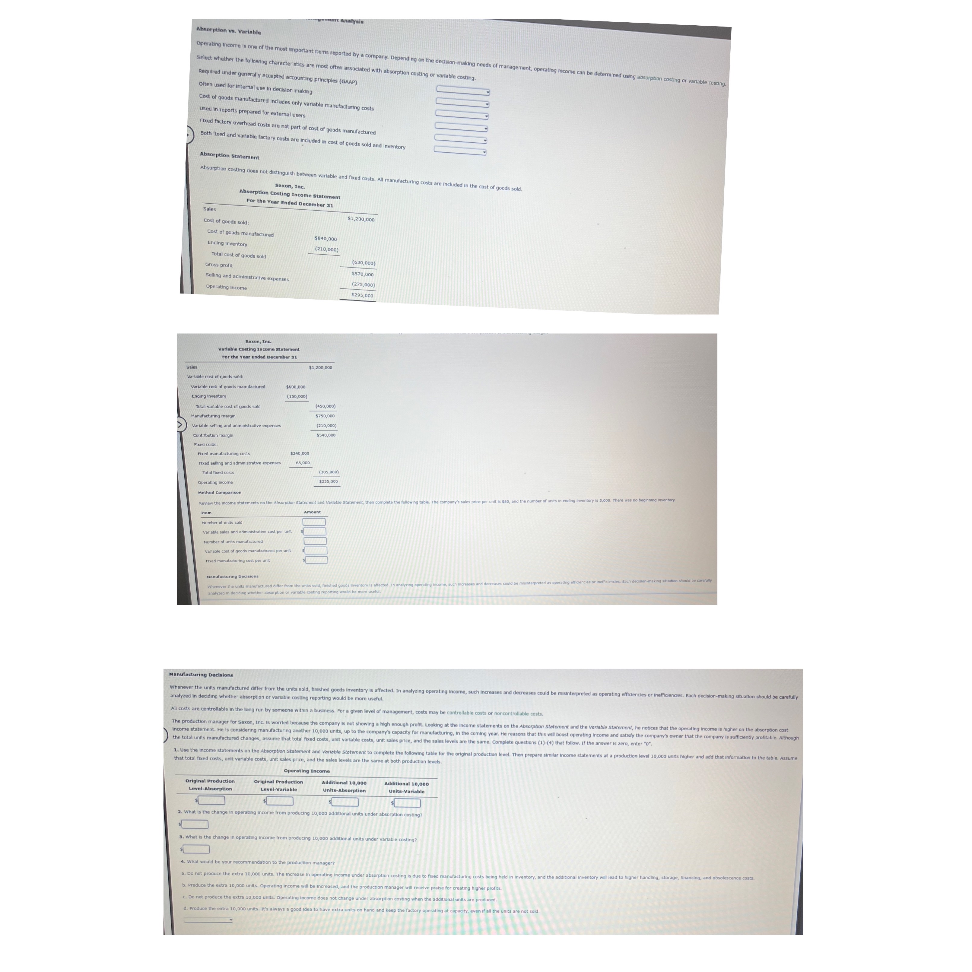  Absorption vs, Variable Select whether the following characteristics are most often