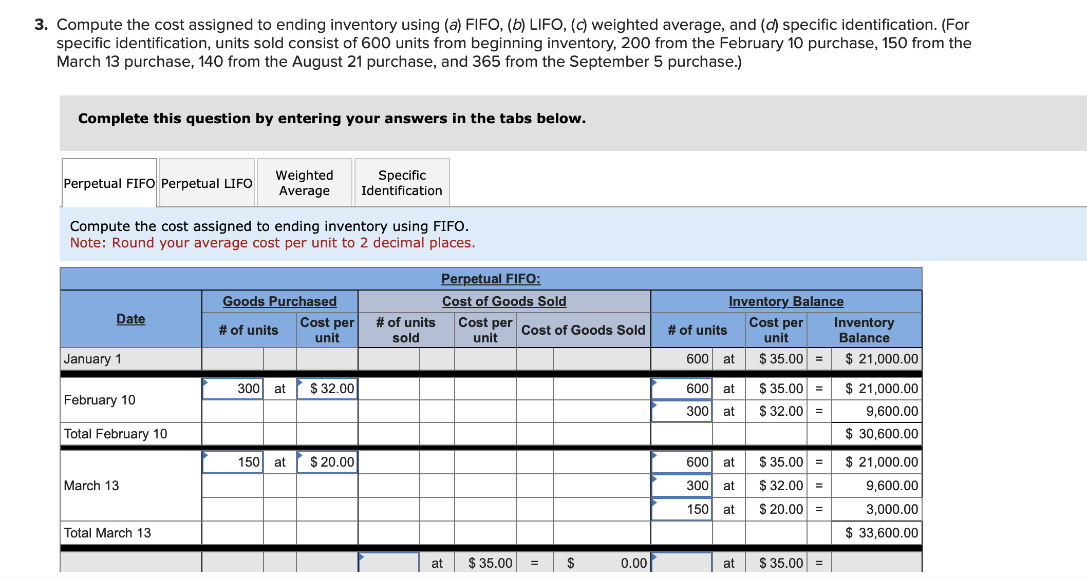 LIFO, (c) weighted average, and ( d ) specific identification. (For specific