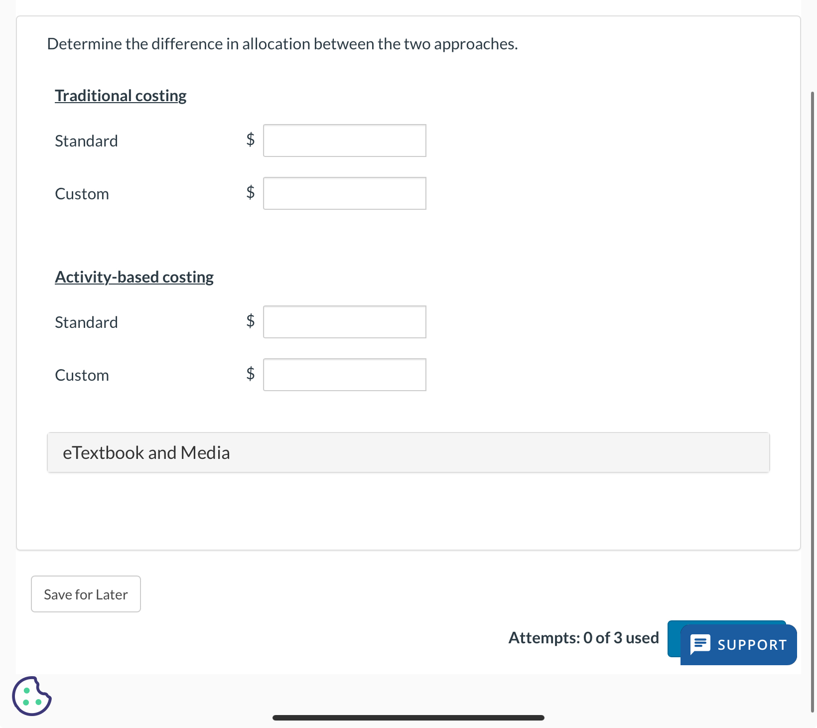  Determine the difference in allocation between the two approaches. Traditional costing