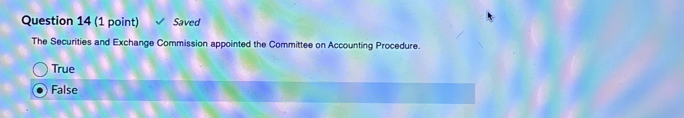  Question 14(1 point) Saved The Securities and Exchange Commission appointed the