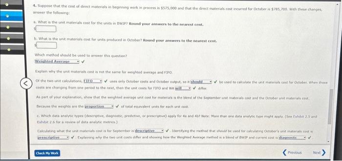 folloming information was obtained for the fatirication Oepartment. for October: a. Al