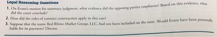 this is the Question from business law class. liability , defense, and