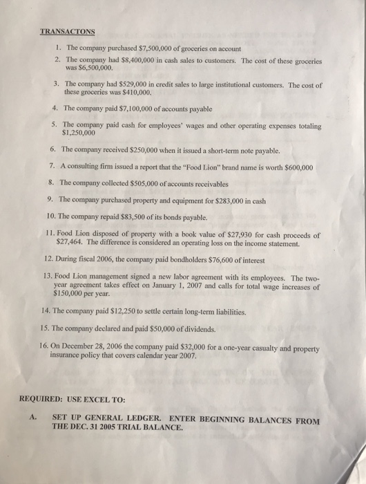 Use Excel to complete the requirements below for Food Lion, FOOD LION,