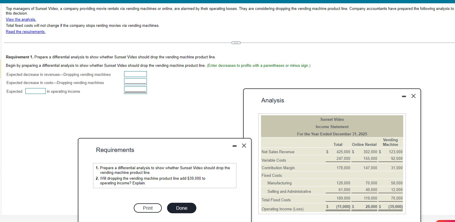  this decision: View the analysis. Total fixed costs will not change