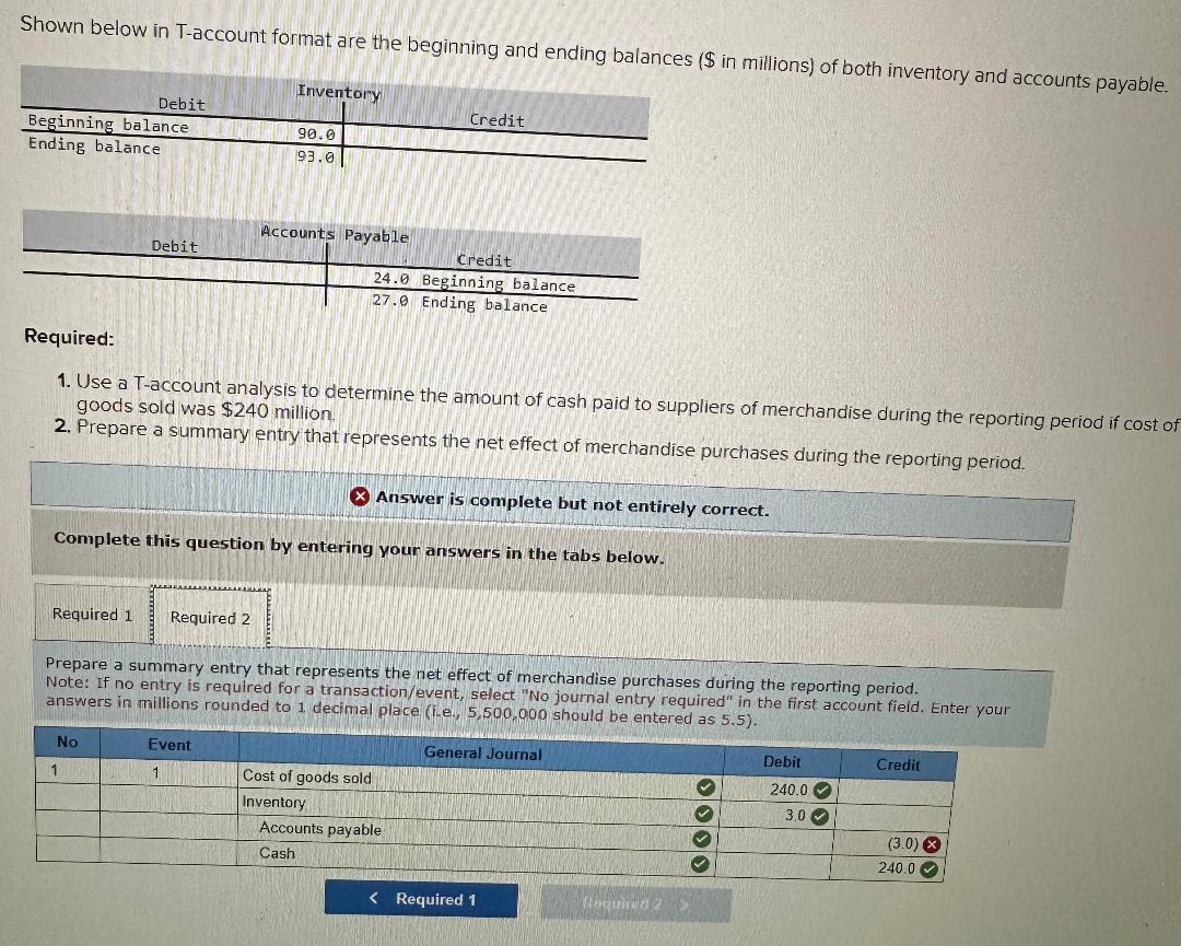  Shown below in T-account format are the beginning and ending balances
