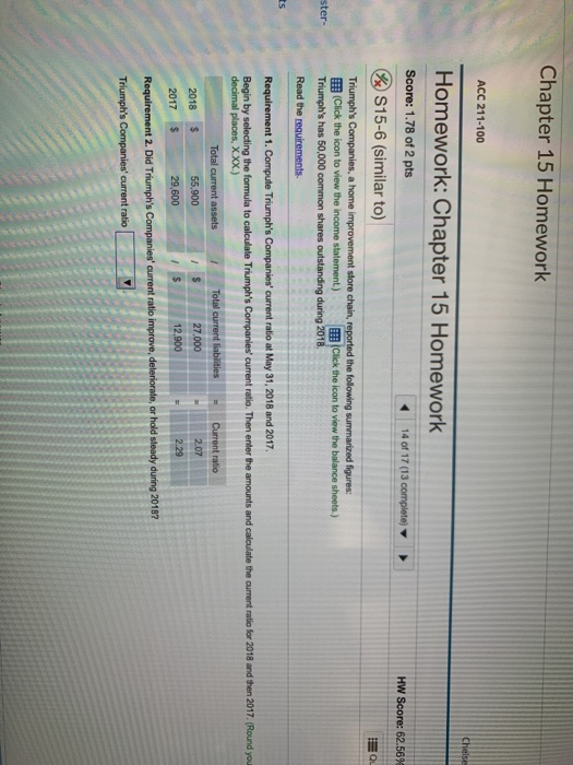  Chapter 15 Homework ACC 211-100 Chelse Homework: Chapter 15 Homework Score: