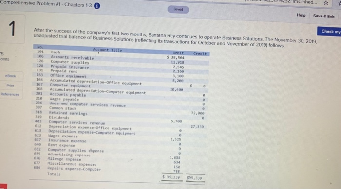  Comprehensive Problem #1 - Chapters 1-3 Ims.mhed.. Saved Help Save &