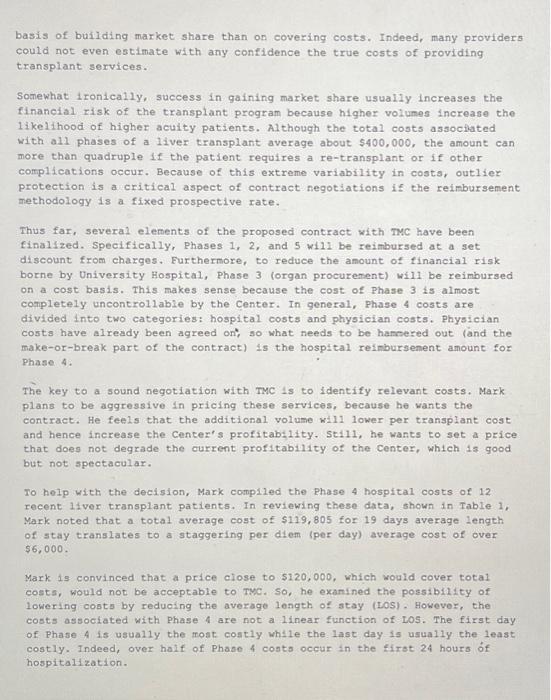 (Marginal Cost Pricing) University Hospital is a regional leader in the very