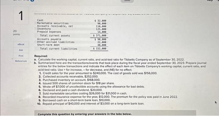  Journal entry worksheet acid-test ratio. Use + tor increase, - tor