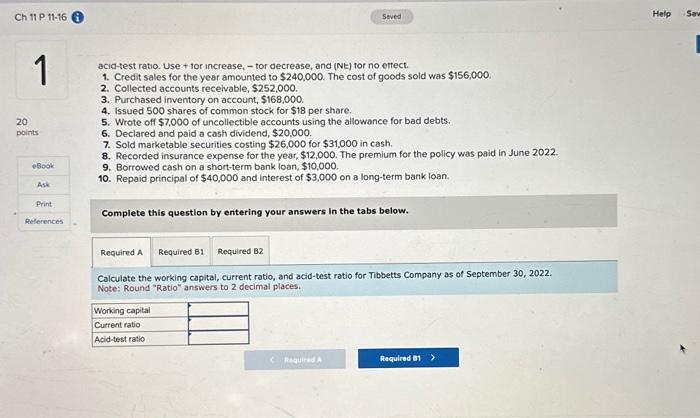 decrease, and (NE) for no efrect. 1. Credit sales for the year