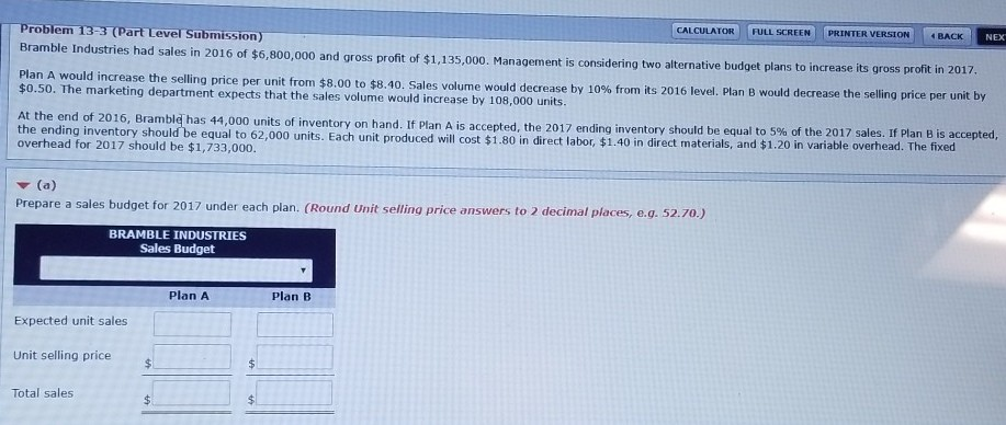CALCULATOR FULL SCREEN PRINTER VERSION 4 BACK NE Problem 13-3 (Part