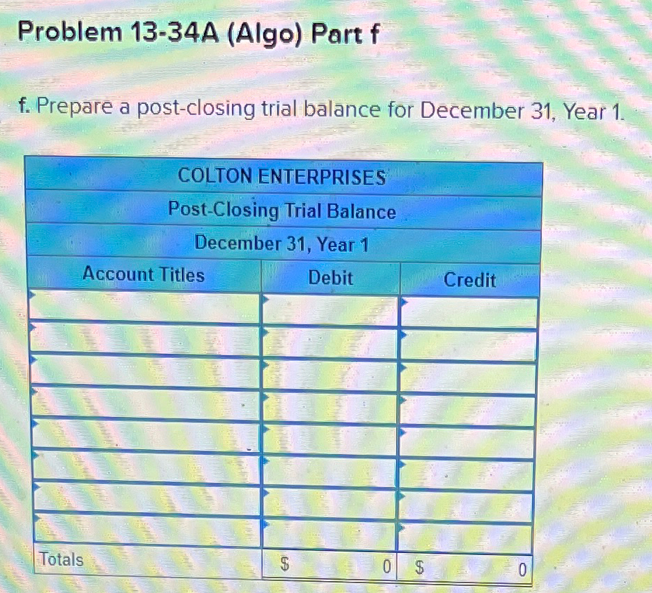  Problem 13-34A (Algo) Two complete accounting cycles LO 13-1,13-2,13-3,13-4 [The following