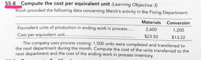  S5-8 Compute the cost per equivalent unit (Learning Objective 3) Ricoh