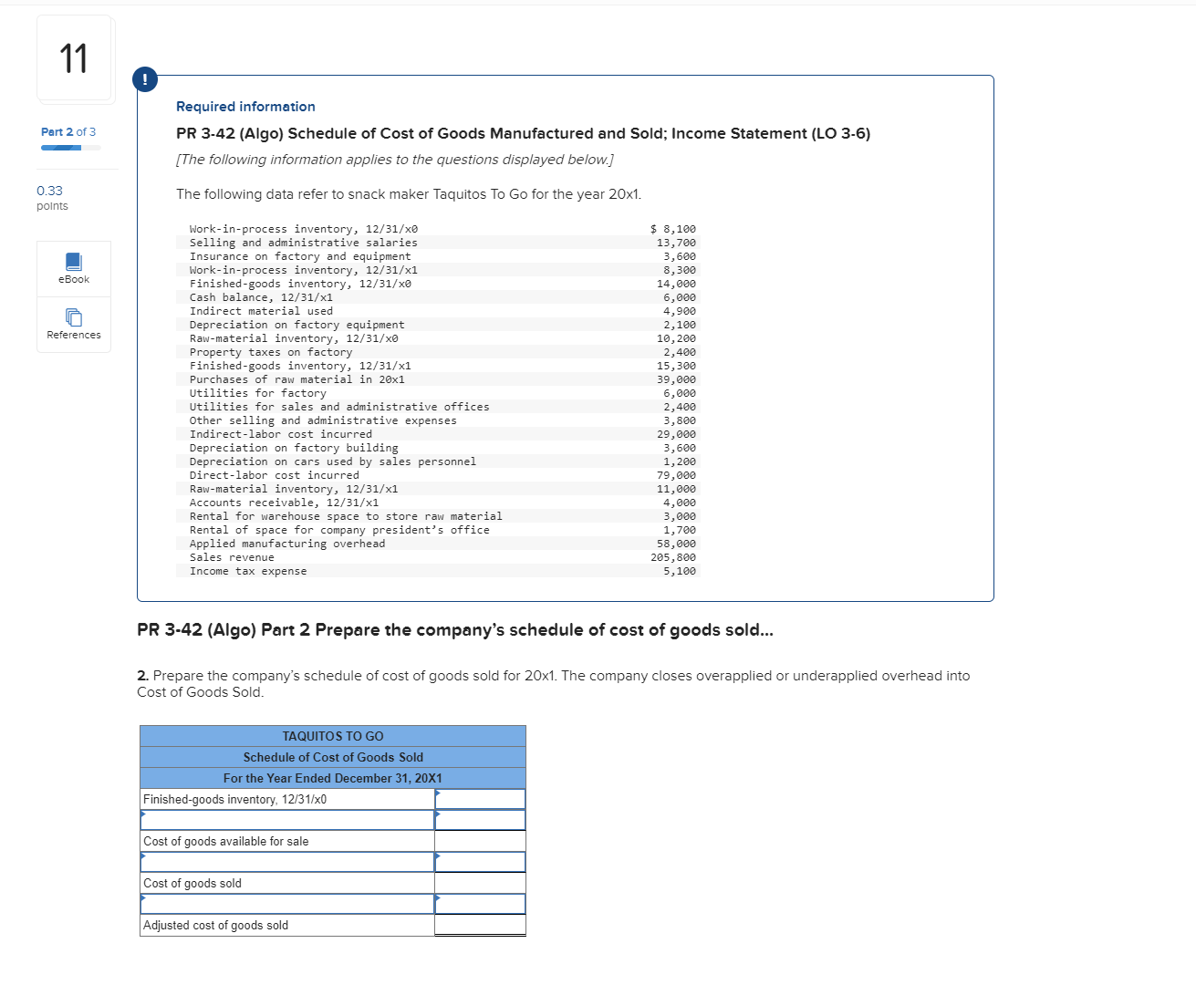  Required information PR 3-42(Algo) Schedule of Cost of Goods Manufactured and