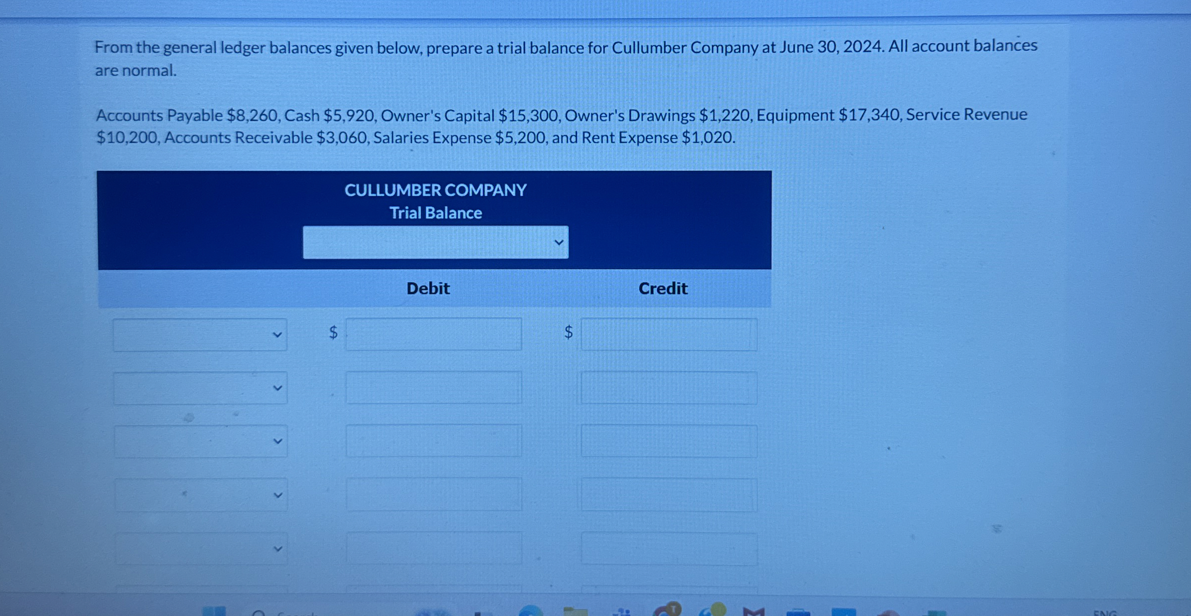  From the general ledger balances given below, prepare a trial balance