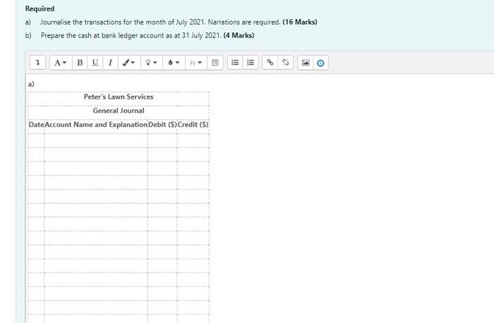 balance of Peter's Lawn Services as at 30 June 2021 is as