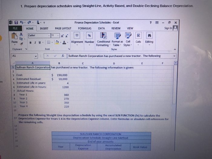  1. Prepare depreciation schedules using Straight -Line. Activity Based, and Double-Declining