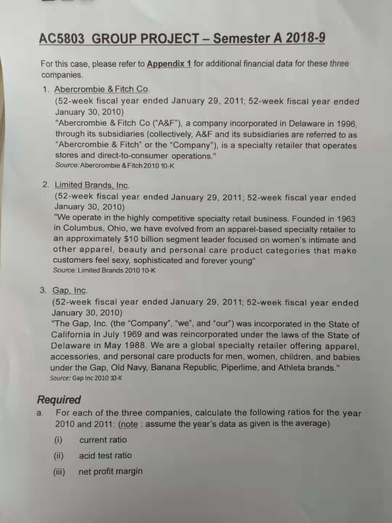  AC5803 GROUP PROJECT- Semester A 2018-9 For this case, please refer